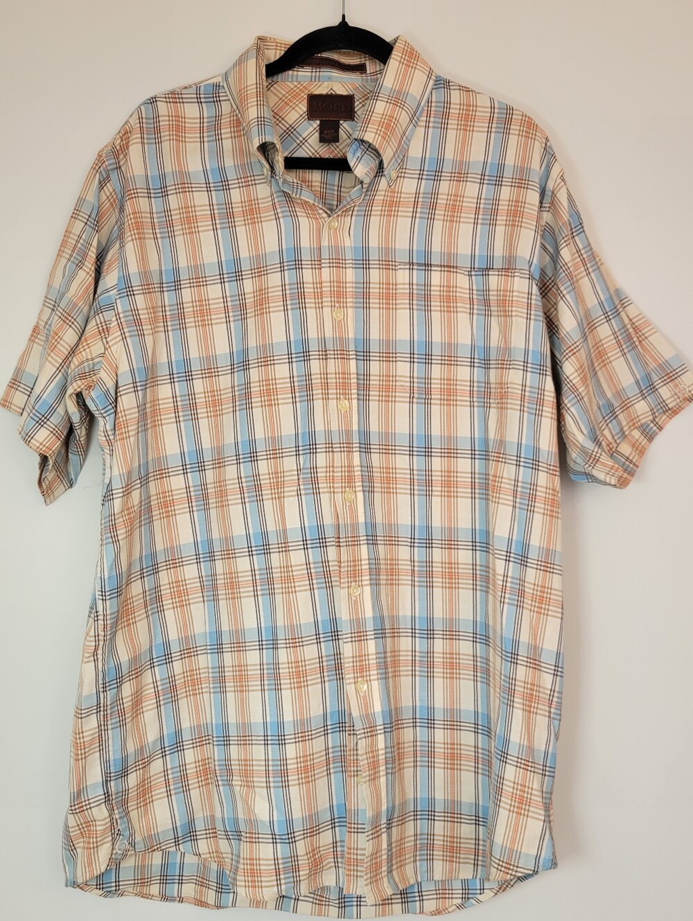 Born Mens L Plaid Button Down Shirt 100% Cotton Short Sleeve